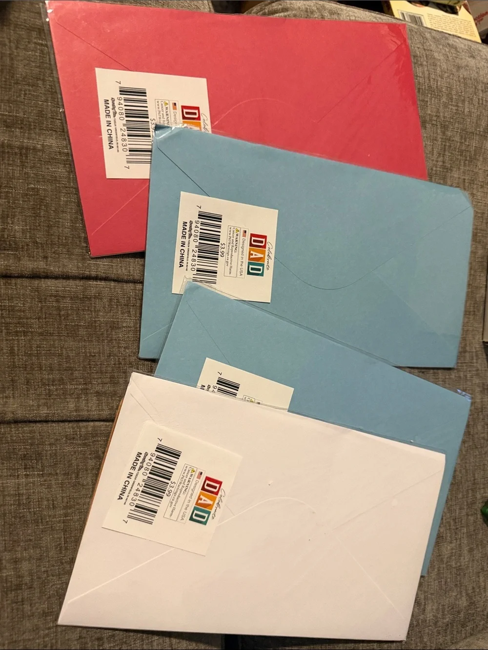 Set of 4 Father's Day Greeting Cards - Bold Red, Yellow, Blue, Tan Designs